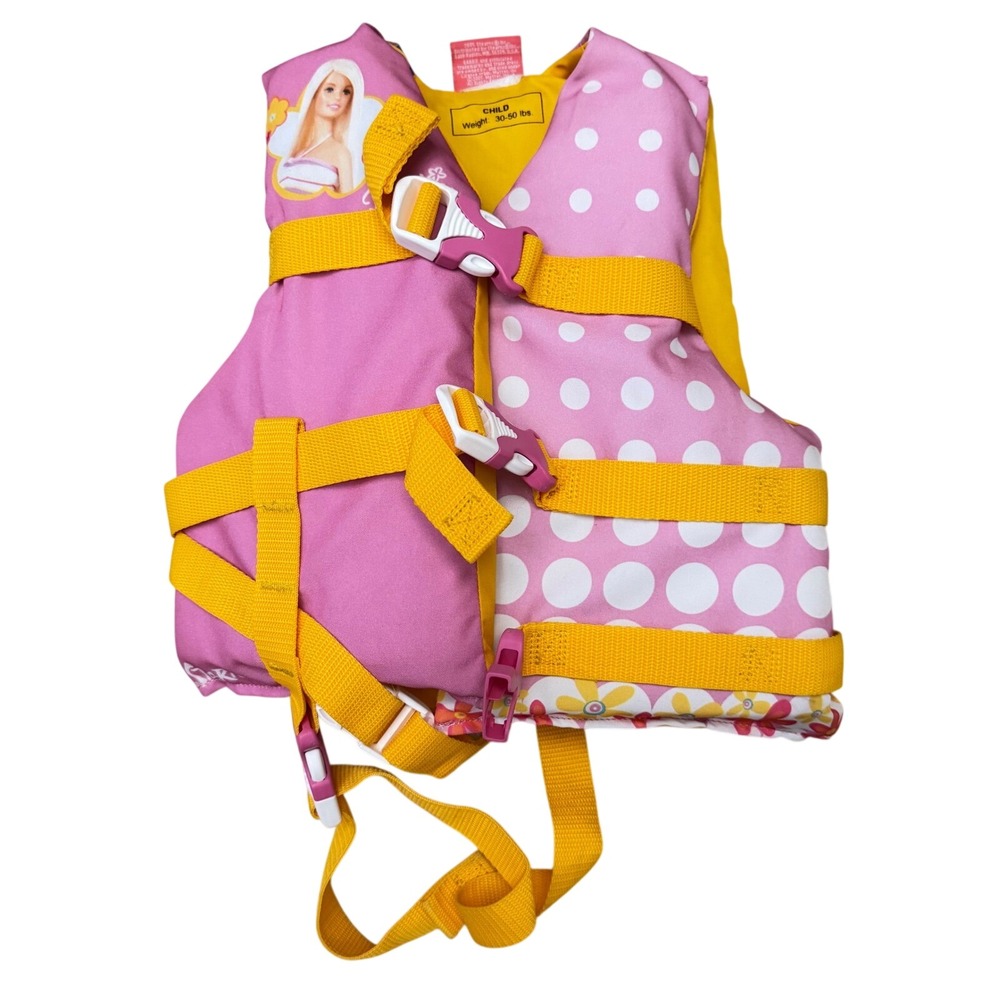 Stearns Barbie Life Vest Flotation Aid Child 30-50 lbs Pink Polka Dot 3042